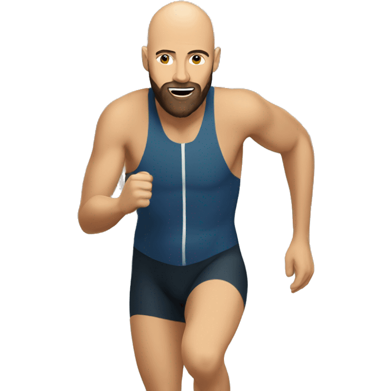 Bald brunette guy with beard doing triathlon  emoji