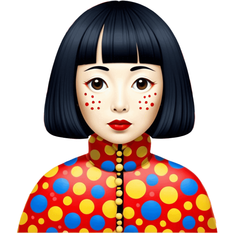 Yayoi Kusama – Cinematic Realistic Portrait of old Japanese artist Yayoi Kusama, depicted as an avant-garde artist with an eccentric, captivating expression surrounded by her iconic polka dot patterns, rendered with vivid textures and imaginative lighting that evokes her unique, surreal creative world. emoji