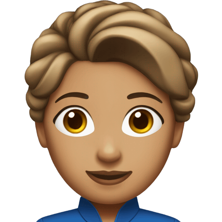 Tan brown skin flight attendant with brown hair in a bun blue uniform emoji