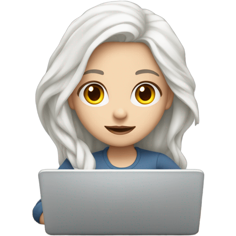 a girl in front of laptop, focused. White Skin and Hair emoji