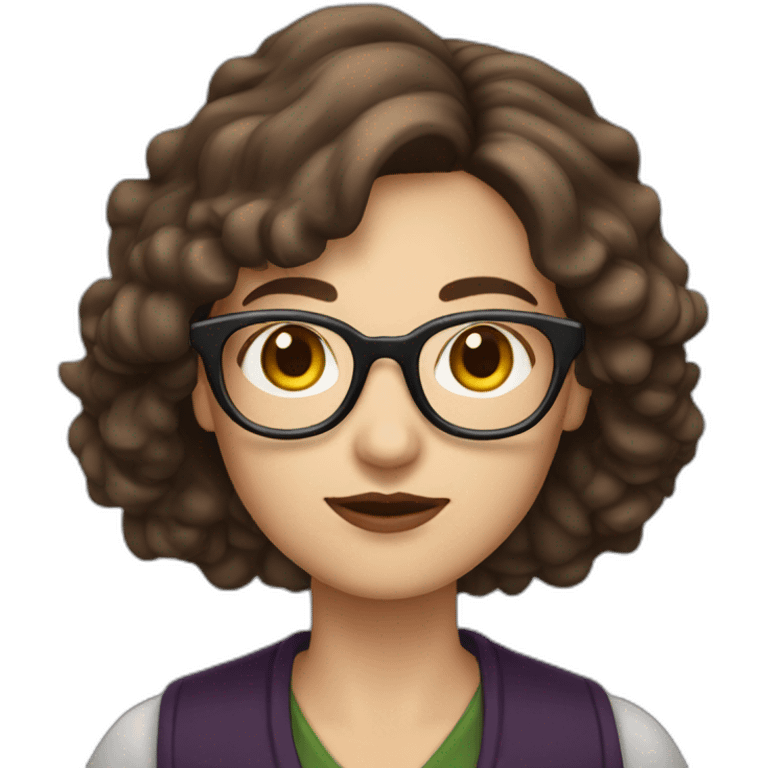 Witchy librarian with shoulder-length brown hair and glasses emoji