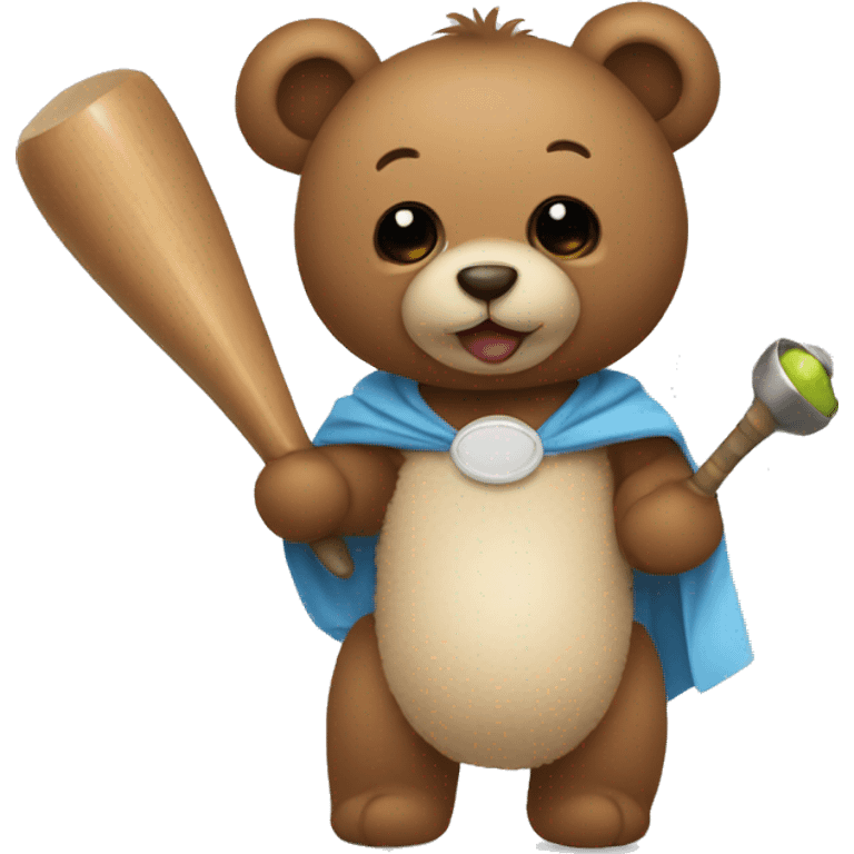 teddy bear holding bat with pacifier in its mouth and wearing a diaper emoji