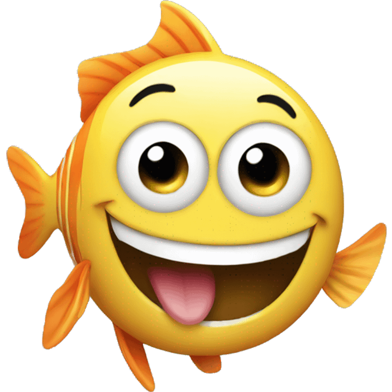 Laughing emoji that is wearing pants, but also revealing a fish  emoji