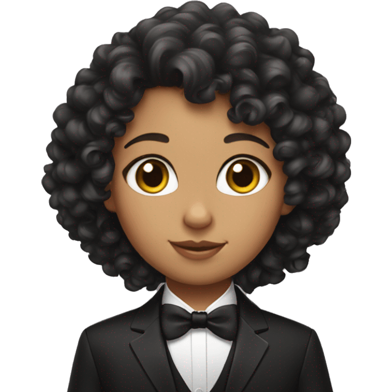 Girl curly hair with tuxedo cat emoji