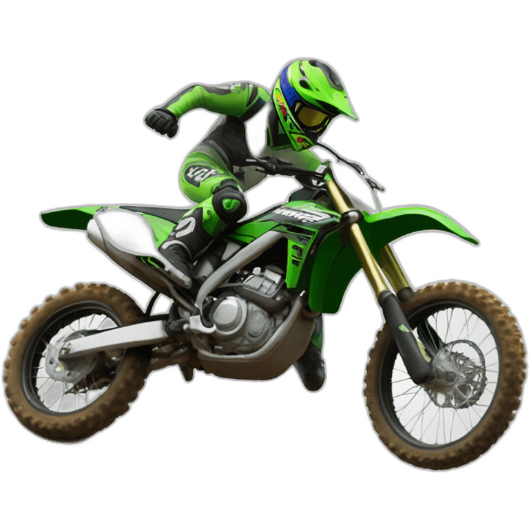 Un homme qui est sur une moto cross yamaha et qui fait des saut grâce à une bosse en terre et qui a les cheveux blond bouclés aux yeux vert  emoji