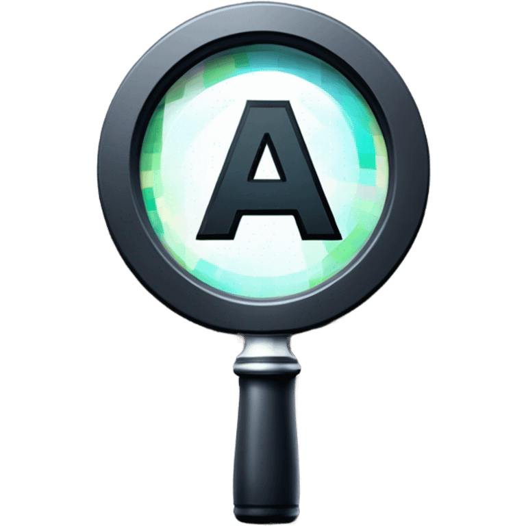 logo in a pixel art style featuring a magnifying glass as the central element. Inside the circular lens of the magnifying glass, place a pixelated letter 'A' emoji