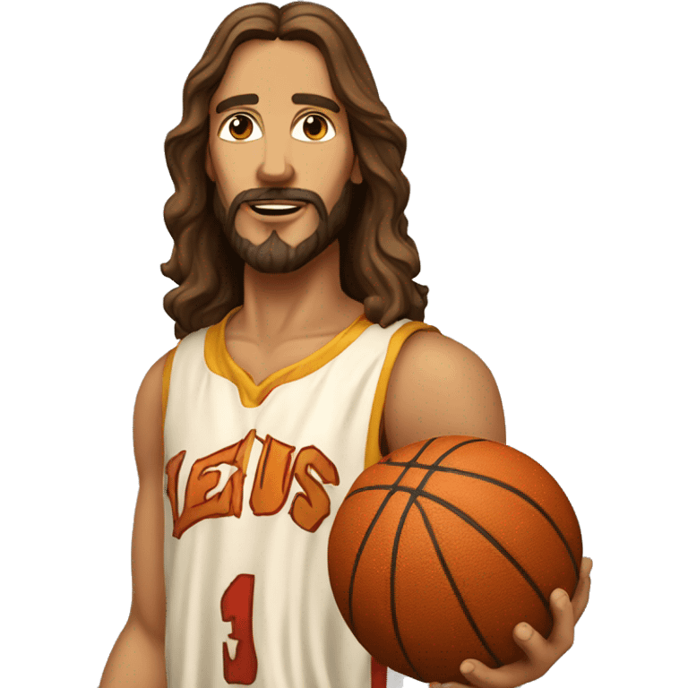 Jesus qui joue au basket-ball not a close up byrealistic face emoji