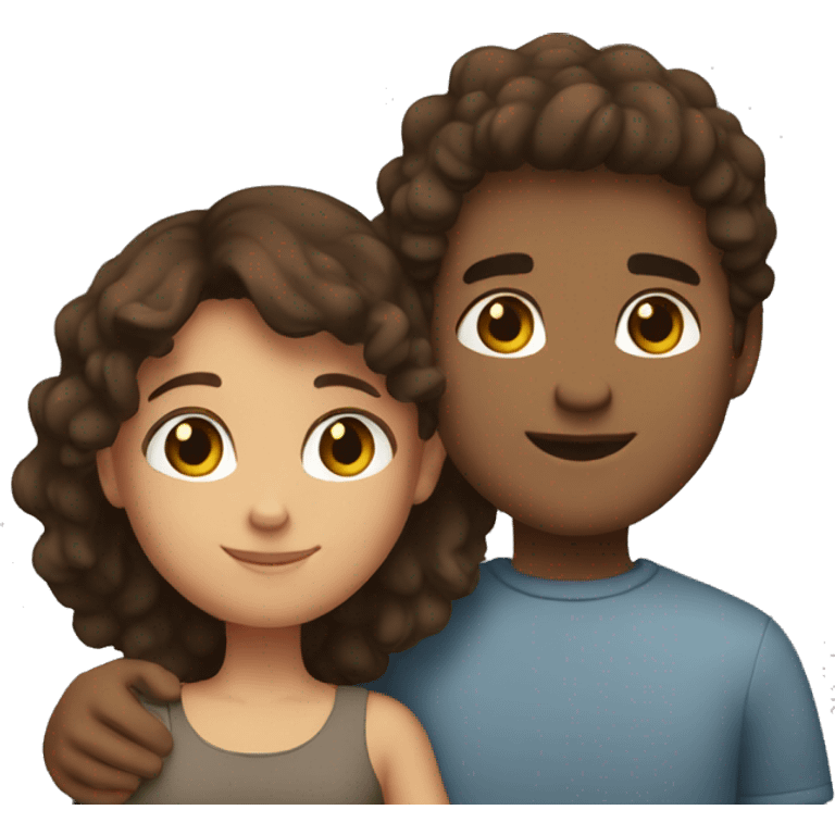 Small emoji mixed race couple brown hair brown eyes hugging hugging black and white emoji