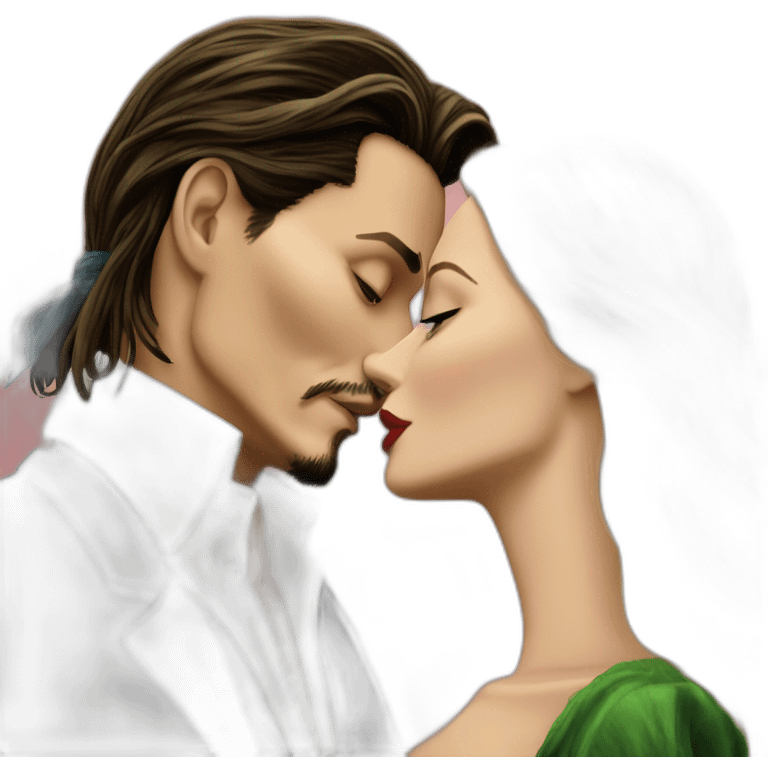 Johnny Depp kissing blond woman with green eyes amd very very very long hair emoji