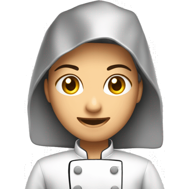 Cozinheira com uniforme de cozinheira de manga curta segurando uma panela emoji