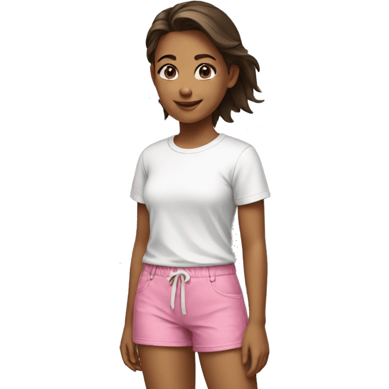 Girl wearing white t-shirt and pink shorts emoji