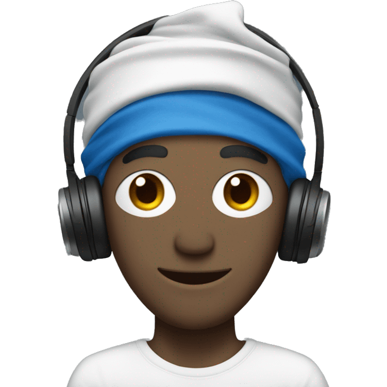 white guy with spiked blue hair and headphones on with a bandanna around forehead  emoji