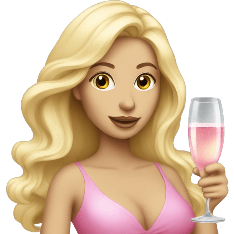 Pretty blonde lady with flowing hair drinking pink champagne emoji