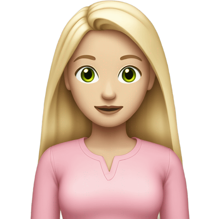 blonde pale girl with straight hair wearing pink green eyes emoji