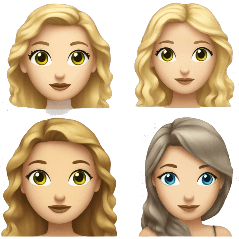 3 female friends, first is brunette and two blondies one is a little bit fat and first have green eyes and second has blue eyes. Girl with blue eyes is slim emoji