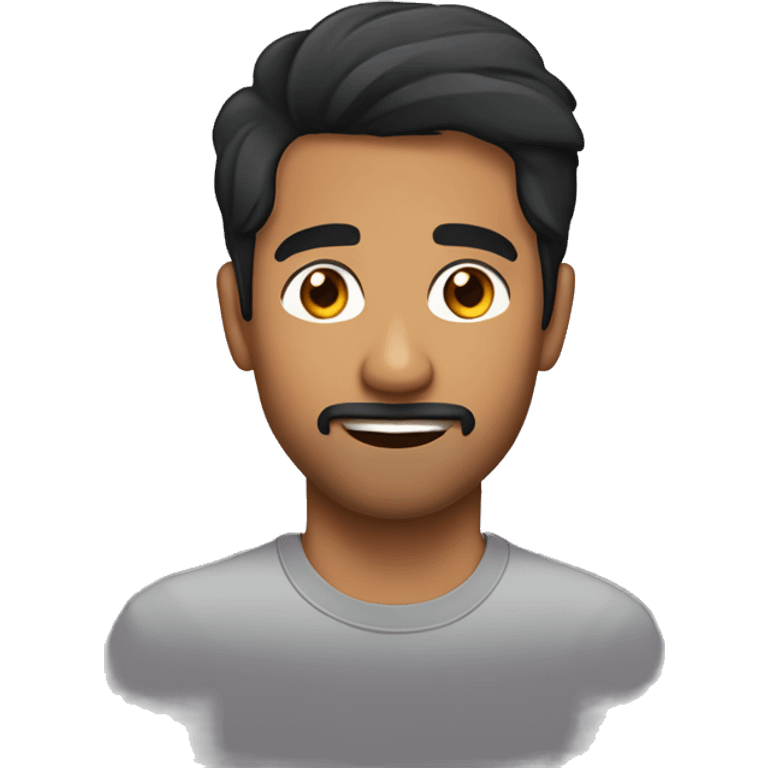 A 24 year old, South Asian man, with short black hair, with facial hair,   wearing a t-shirt. emoji