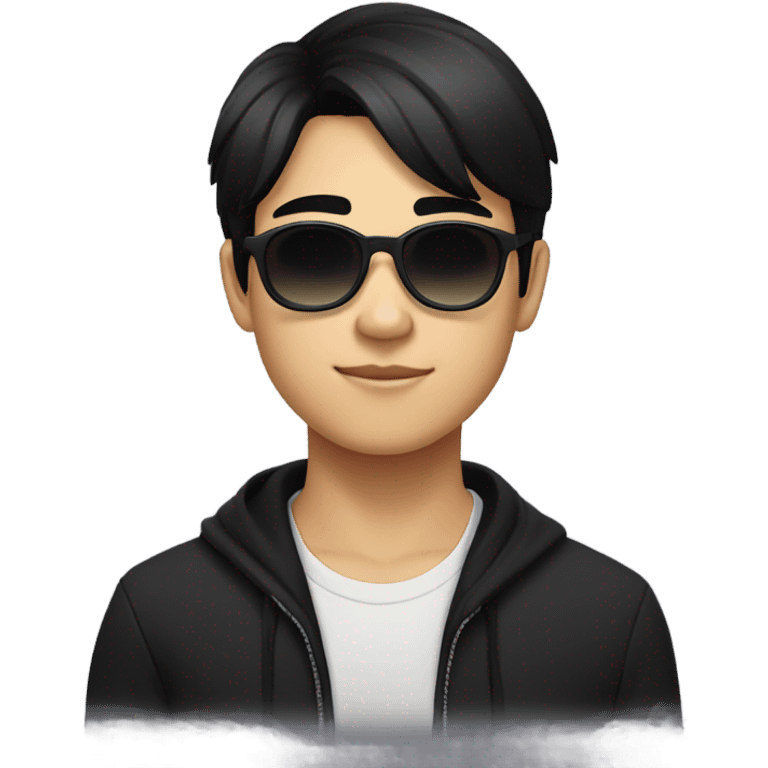 programmer, student, asian, black hair, black eyes, male, round face, black sunglasses emoji