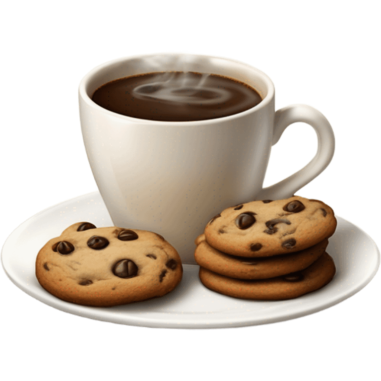 Cup of coffee in true love with a cookie chips emoji