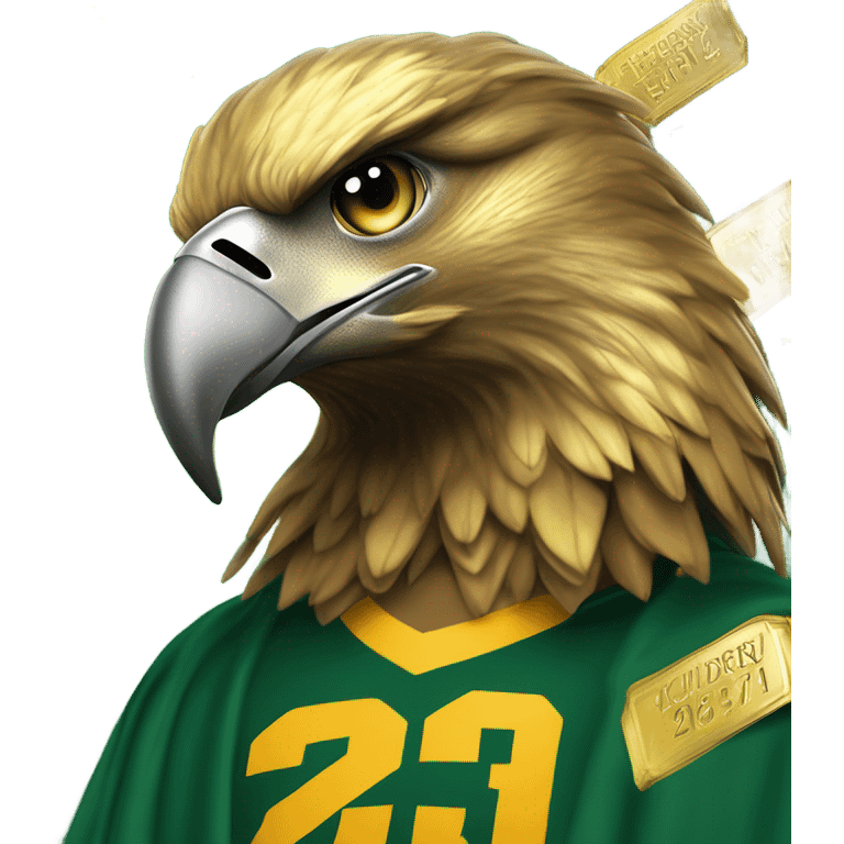 the state university of new york college at brockport's mascot Ellsworth the golden eagle celebrating the new year 2025 emoji