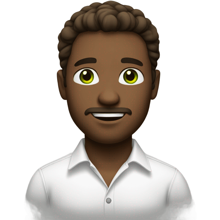 White male, brown hair, green eyes. No mustache. White shirt. emoji