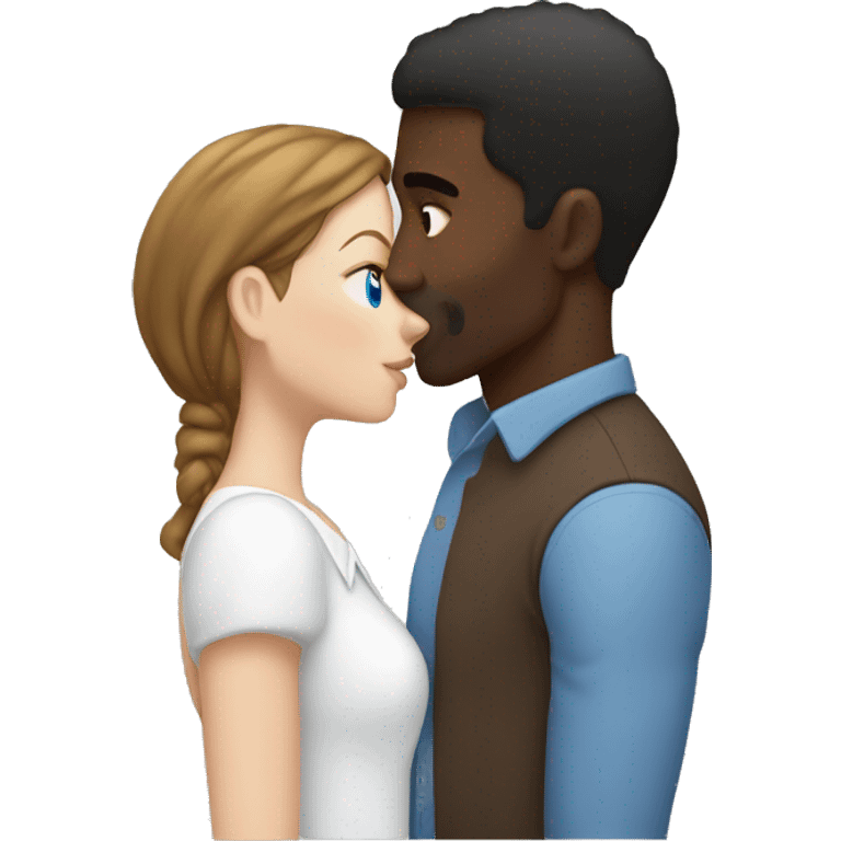 Black man kissing a white woman with medium length brown hair and blue eyes  emoji