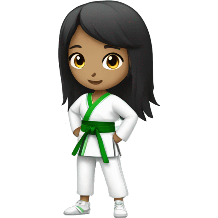 full body taekwondo girl with green belt long black hair light dark skin emoji