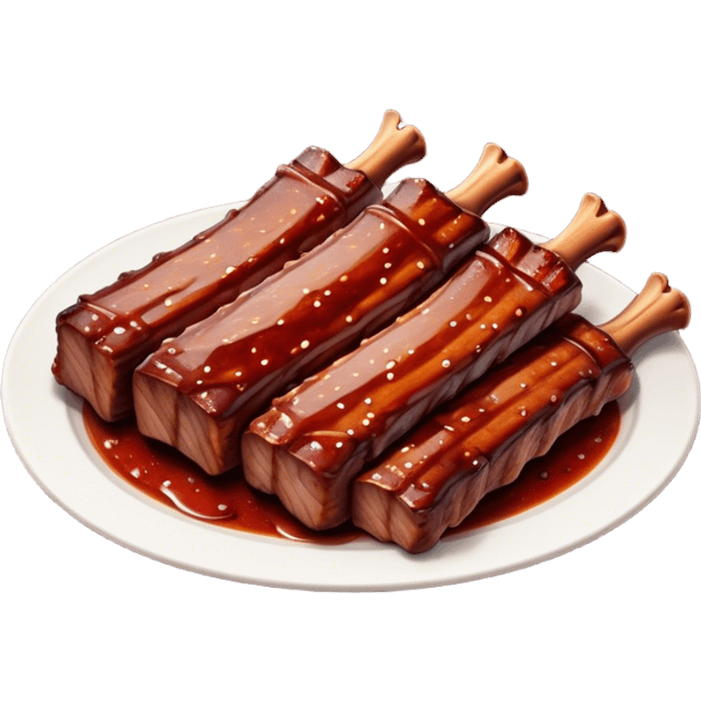 Cinematic Realistic Barbeque Ribs Dish Emoji, depicted as succulent, slow-cooked ribs with a sticky smoky glaze rendered with rich textures and dynamic, appetizing lighting. emoji