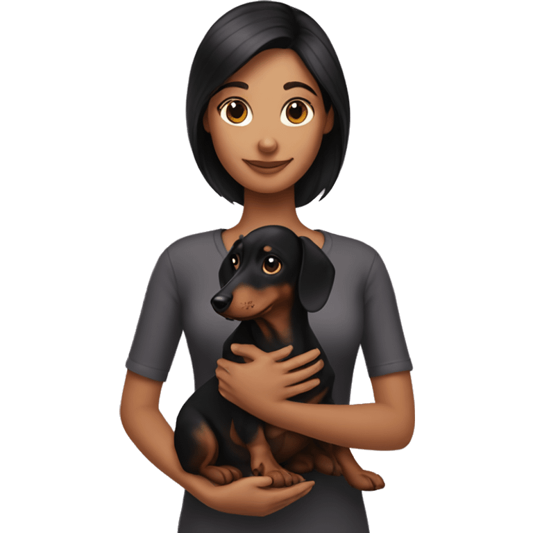 Dark haired girl holding dachshund emoji