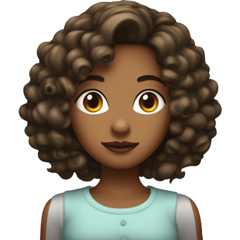 Jeune femme cheveux ondulés noir avec yeux rond bruns et boucle dans le nez emoji