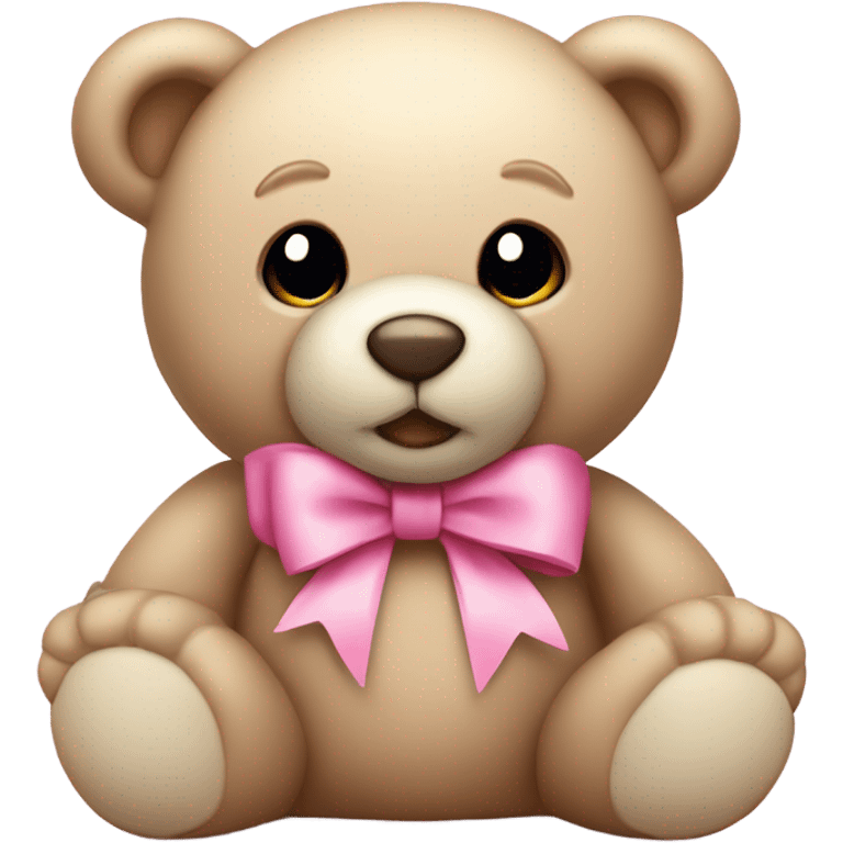 Light beige teddy bear with pink bow on right ear emoji