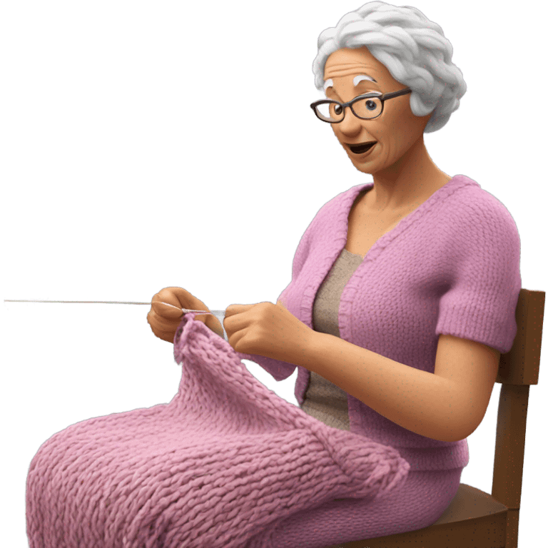 3d hyper realistic senior woman knitting  emoji