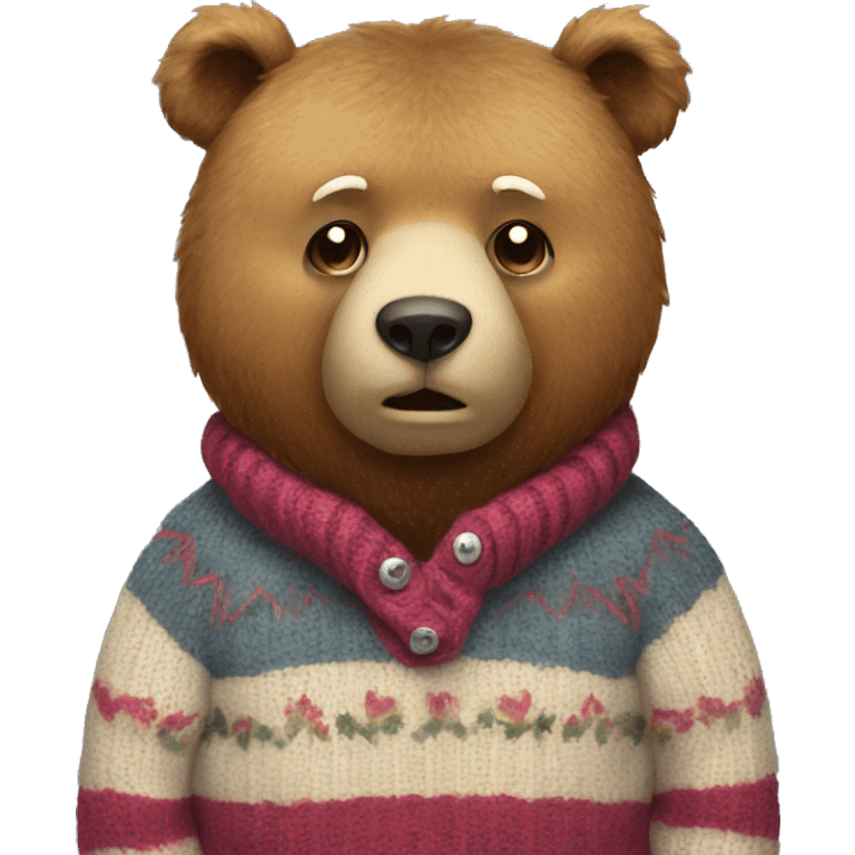 Bear with a sweater reading emoji