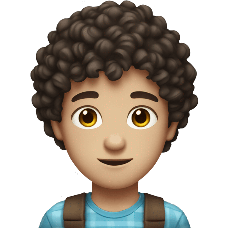 White-skinned boy, dark brown curly hair and brown eyes, with some polka dots on his face emoji