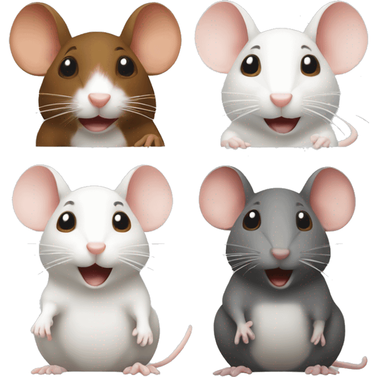 three different rats: one white rat one grey rat and one brown rat gossiping emoji