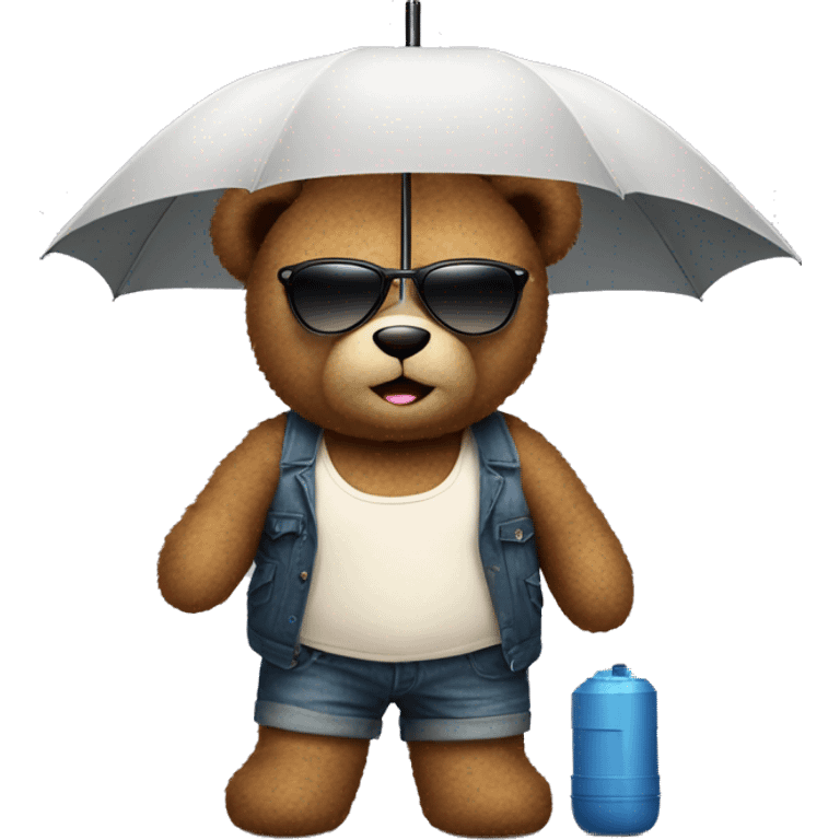 teddy bear with a tank top, sunglasses, and an umbrella emoji