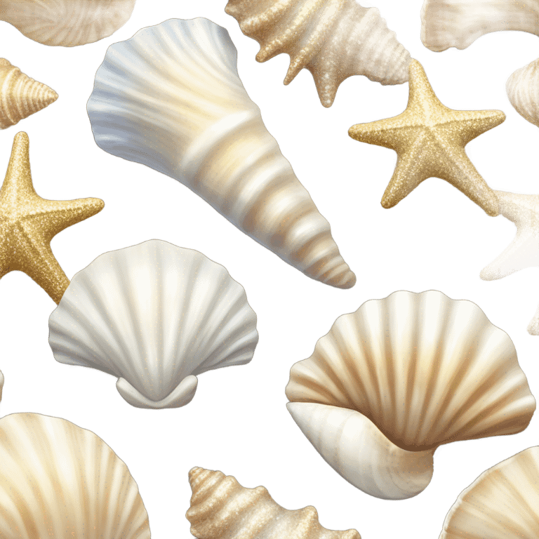 sparkly sea shell white gold and cream colours emoji