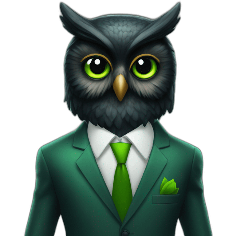 black and green owl in a suit emoji