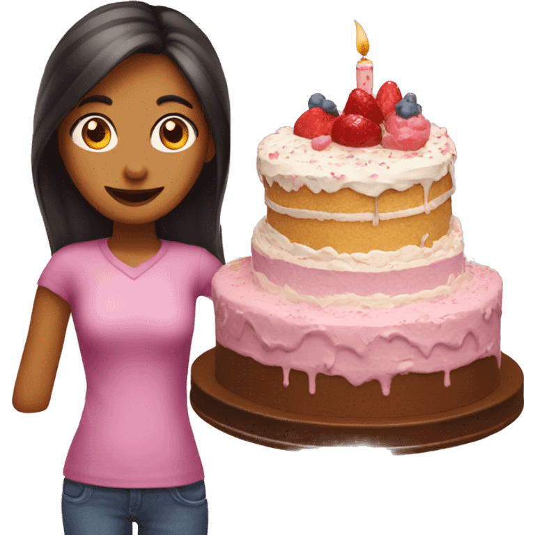 a girl with a cake  at homre emoji