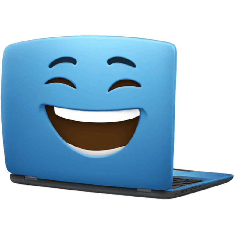 A blue laptop laughing emoji