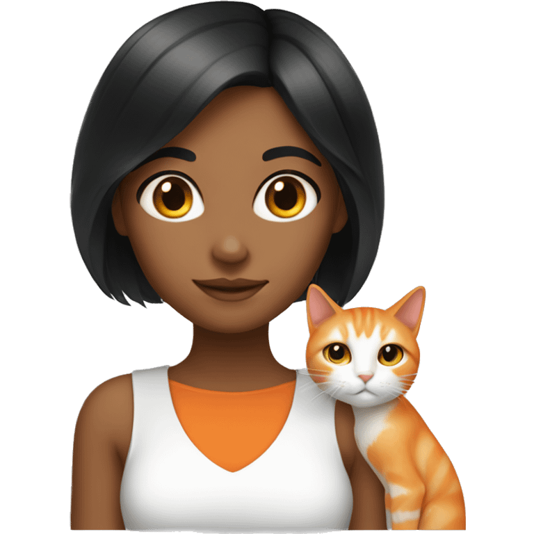 black hair white skin girl with orange cat emoji