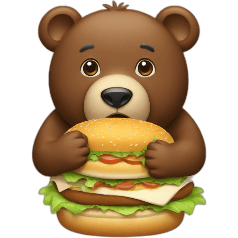 A brown bear eating a hamburger emoji