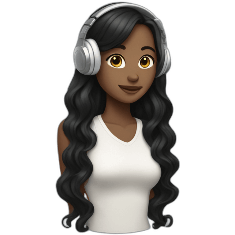 girl with white skintone and tall black wavy hair and headphones emoji