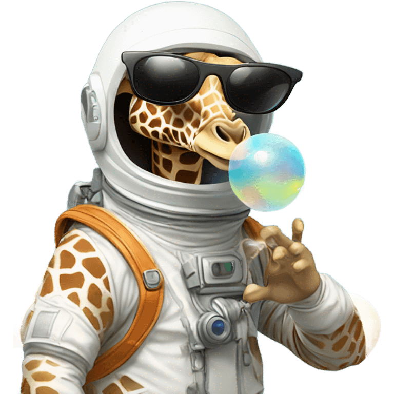 Giraffe in a spacesuit wearing sunglasses blowing bubbles  emoji