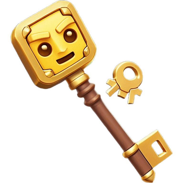 Clash of Clans aesthetic: Cinematic Playful Pixel 3D Key Emoji, rendered in a 3D vector-style similar to standard emojis with minimal shading and bold, simplified shapes. A compact, distinct form with signature details, softly glowing with a pixelated adventure charm. Simplified yet unmistakably iconic, highly detailed and consistent, glowing with a soft radiance and high shine. Stylized with a touch of classic pixel-art charm and a soft glowing outline, capturing the essence of a beloved gaming relic with a friendly, playful manner! emoji