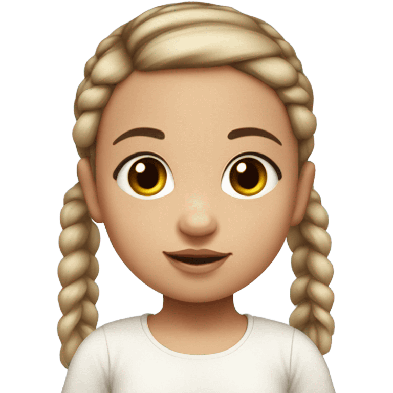 baby girl with super straight brown pigtails on top of head,  big black eyes and pale white fair skin no braids with pigtails emoji