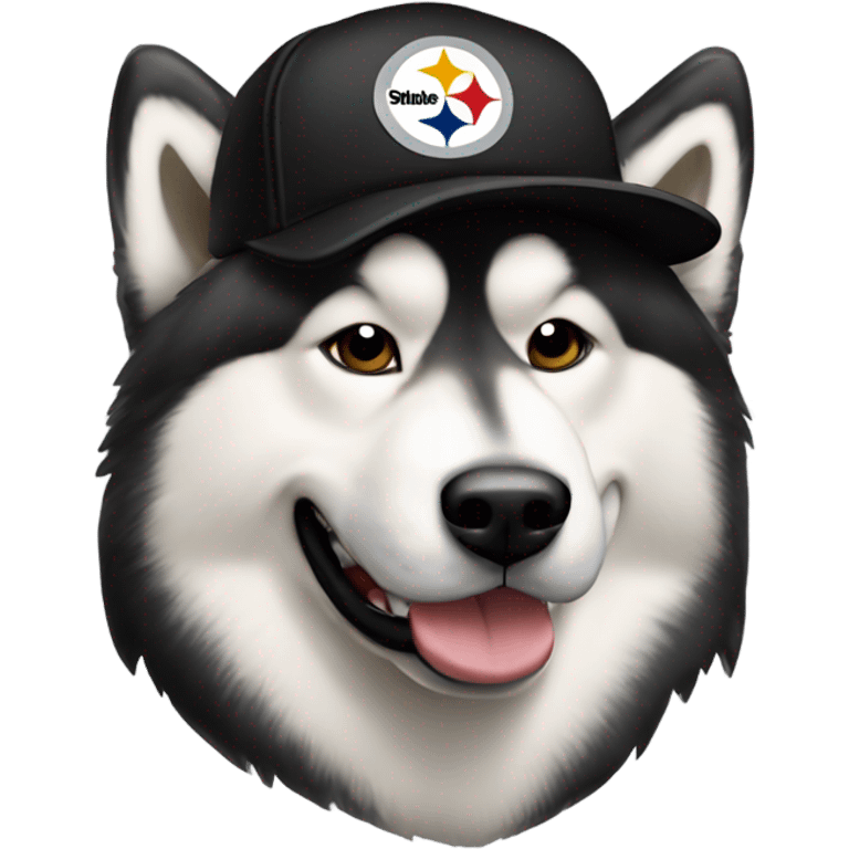 Face of Malamute with cream face wearing Pittsburgh Steelers hat emoji