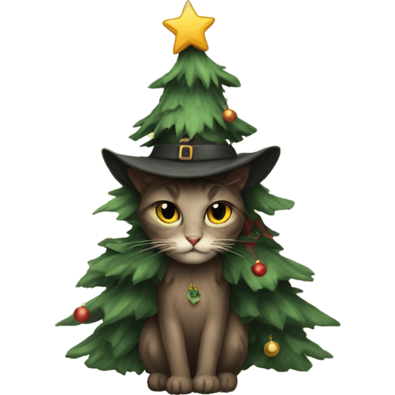 Christmas tree witch a cat in it emoji