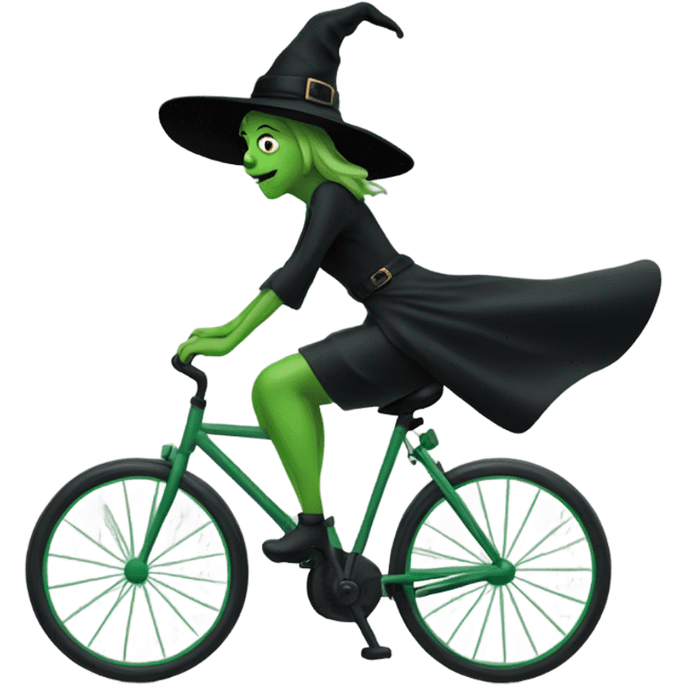 green witch with a black hat on a bike emoji