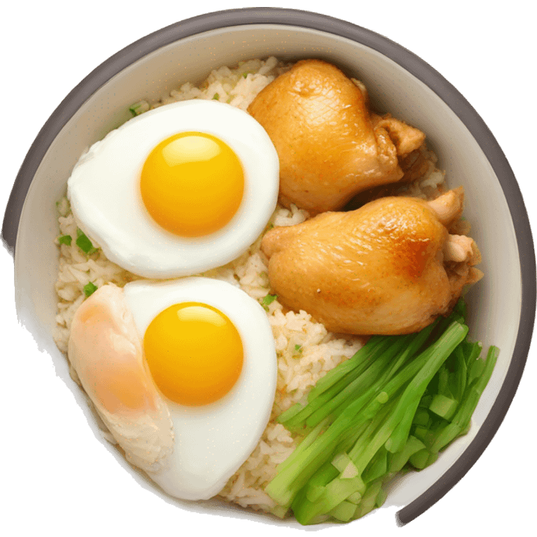 chicken thigh rice bowl with two eggs emoji