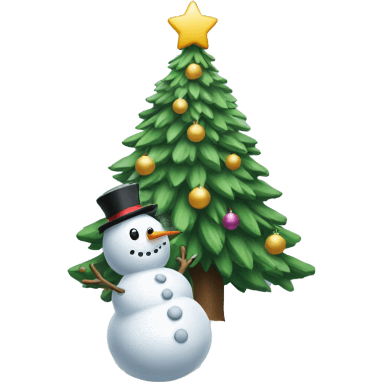 christmas tree with a snowman next to it emoji